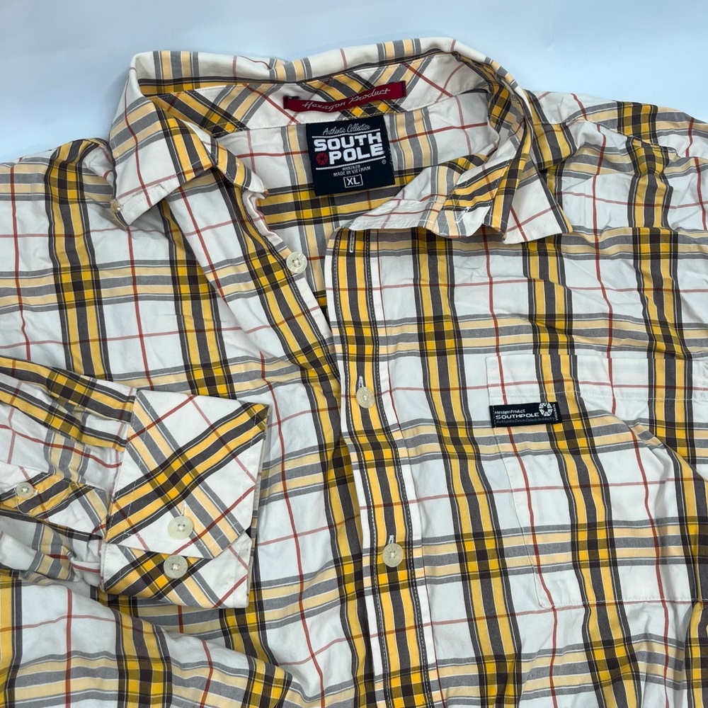 SouthPole Men's‎ XL Yellow Plaid Long Sleeve Button Down Shirt